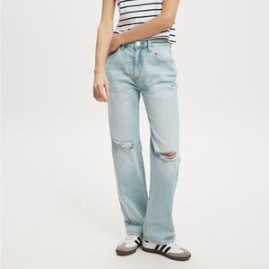 Cotton On Slim Straight Distressed Light Wash Denim Jeans